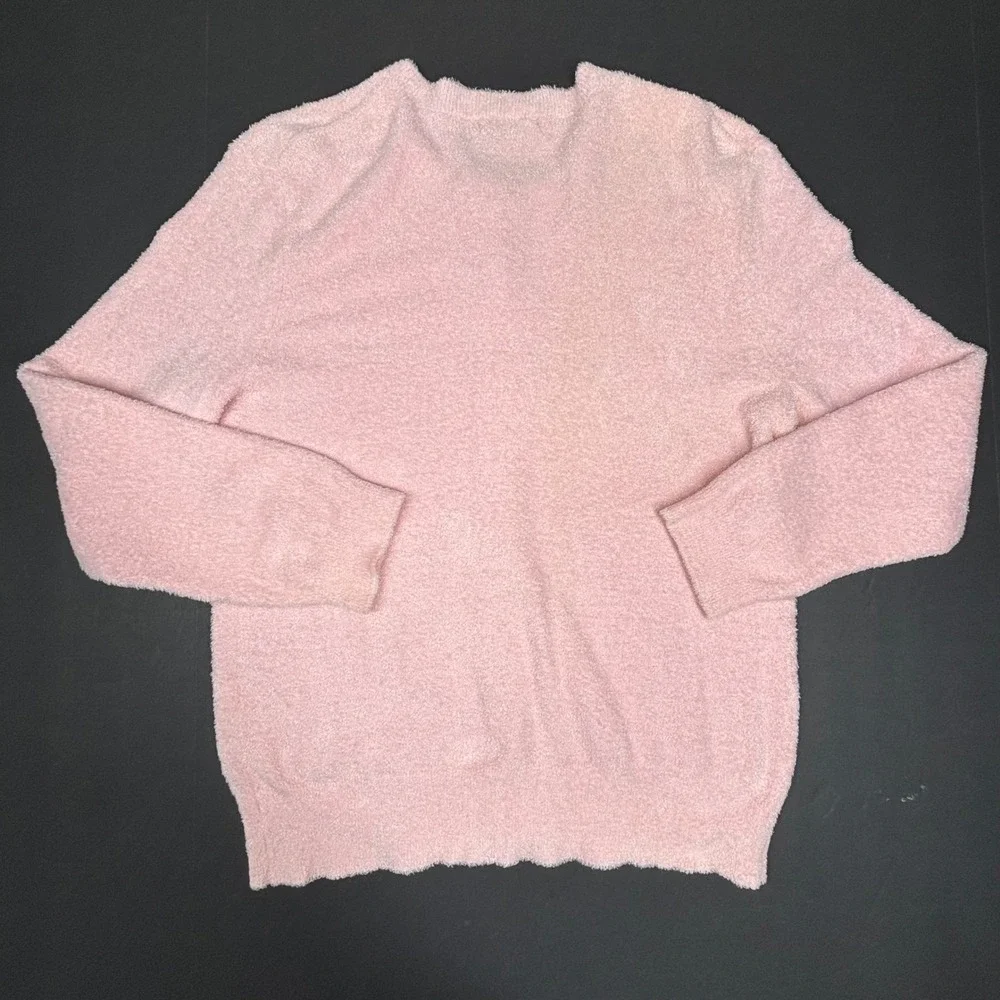 Grace Elements Pink Fuzzy Cardigan Button Up Cozy Knit Sweater Women's Large EUC - Picture 2 of 6